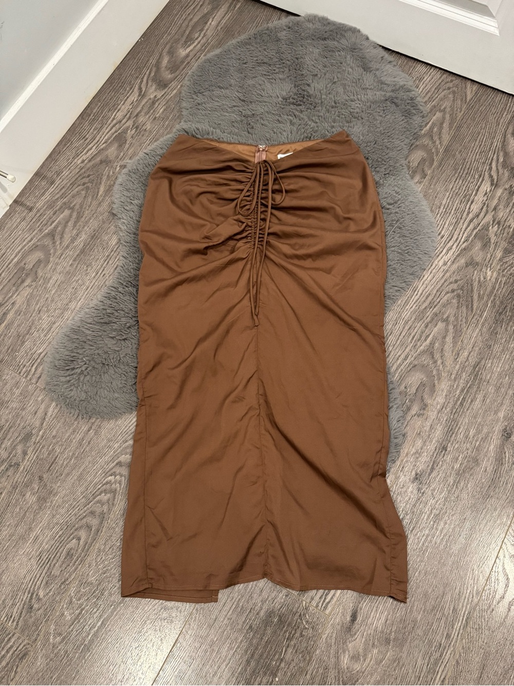 Princess Polly Brown Ruched Drawstring Midi Skirt